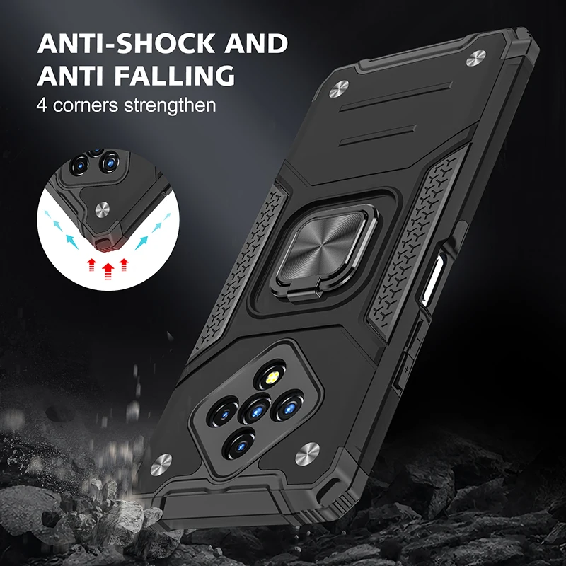 

Magnetic Ring Stand Armor Shockproof Case For Infinix Zero 8 8i Hot 9 10 Play Note 7 Lite Smart 4 Soft TPU Hard PC Back Cover