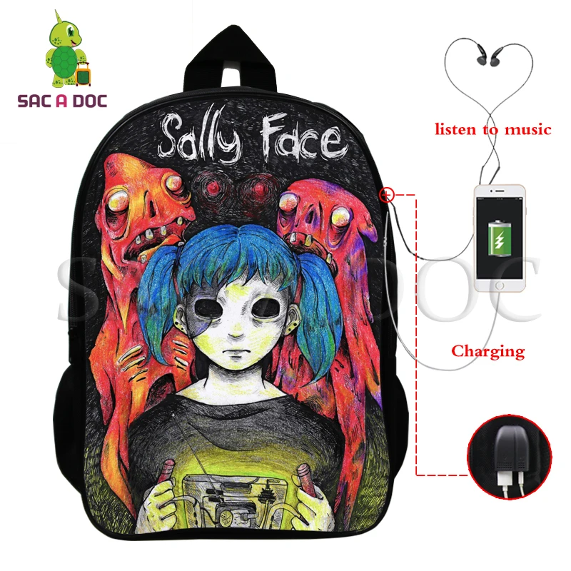 Sally Face, рюкзаки для детей, школьные сумки для подростков, рюкзак в стиле хип-хоп, сумка унисекс, дорожная сумка для книг, нейлон, 16 дюймов, mochila, можно настроить - Цвет: Sally Face Backpack