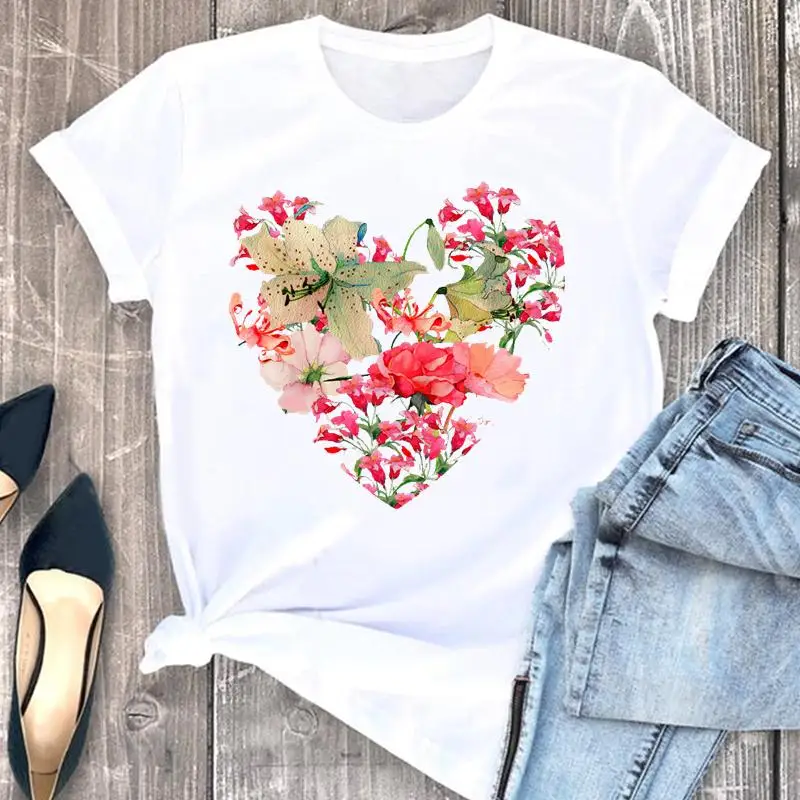 

Women Clothes Cartoon Love Heart Trend Cute 2022 Short Sleeve Print Tshirt Female Top Graphic Clothing Fashion Tee T-shirt