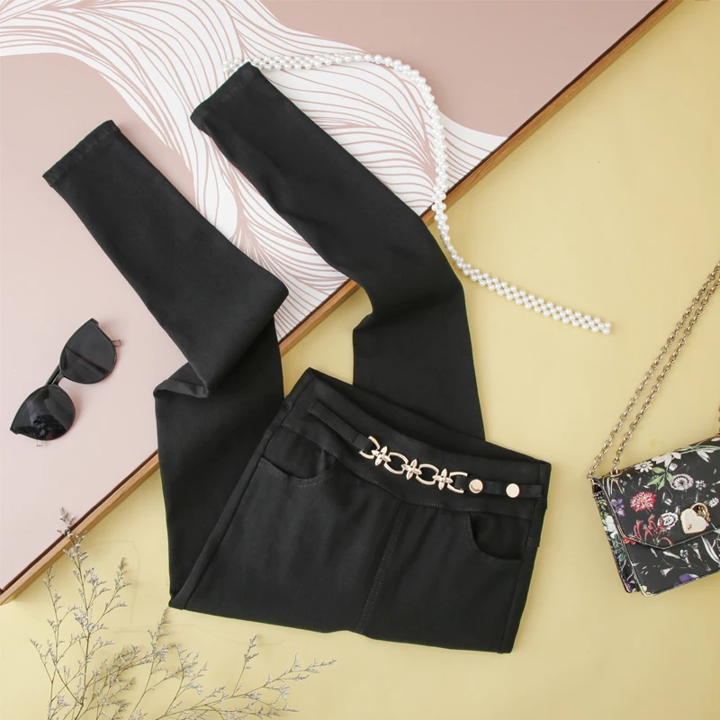 

New female autumn wear spring and autumn elastic waist elastic high waist tight thin and versatile black magic pants