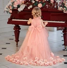 Розовые Платья с цветочным принтом для девочек, с открытыми плечами, для свадебной вечеринки, принцессы, на день рождения, пышное платье, на заказ