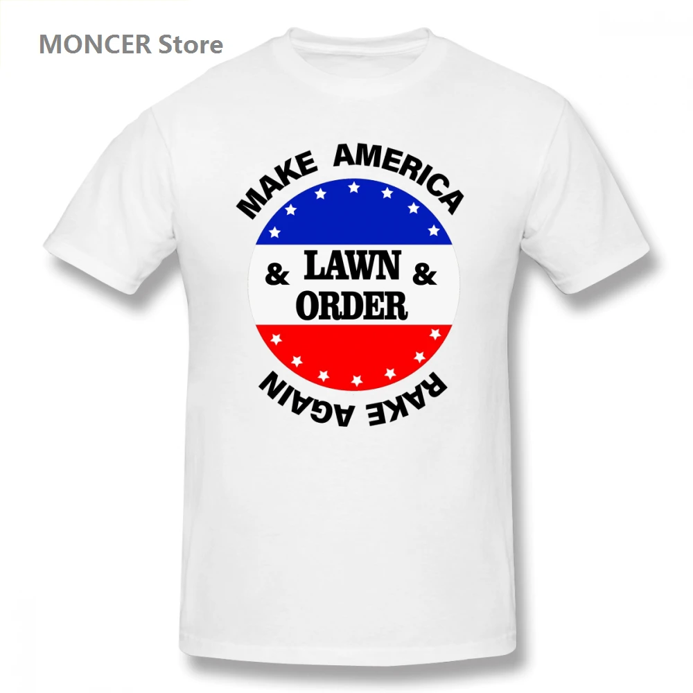 

Lawn And Order Make America Rake Again Funny (1) Funny Graphic Men's Basic Short Sleeve T-Shirt Many colors casual