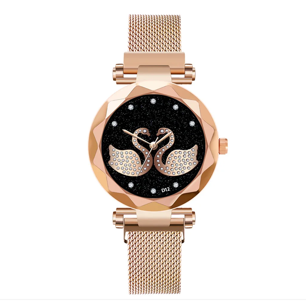 Rose Gold Лидер продаж женские часы с принтом двух лебедей женские часы с магнитной пряжкой звездное небо Роскошные Кварцевые часы Relogio Feminino# W - Цвет: Rose Gold