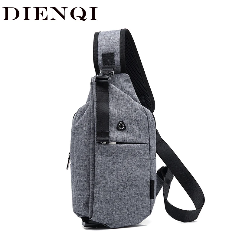 

DIENQI Male Chest Pack Large Capacity Crossbody Bags Men Anti theft Chest Bags Short Trip Headphone Plug Waterproof Chest Bag