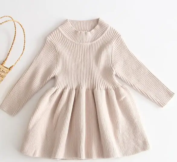 B91Q02 Beige Г. Платье для маленьких девочек осенне-зимний шерстяной вязаный свитер для девочек платья для новорожденных девочек вечерние платья с оборками на свадьбу, одежда для маленьких девочек - Цвет: B91Q02 Beige