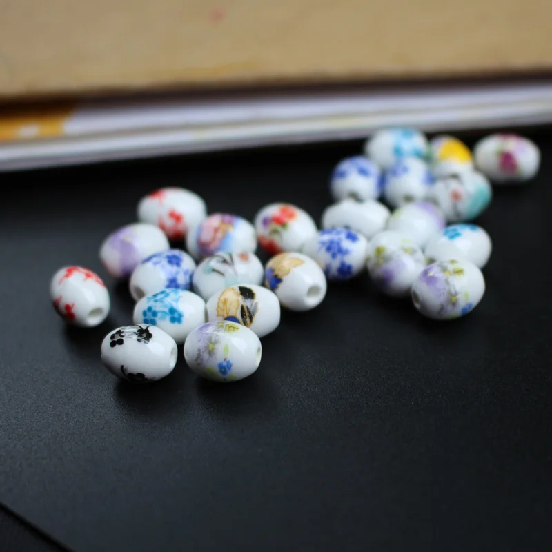 Керамические бусины овальной формы Цветочные 10 4 мм * 8 смешанные цвета для