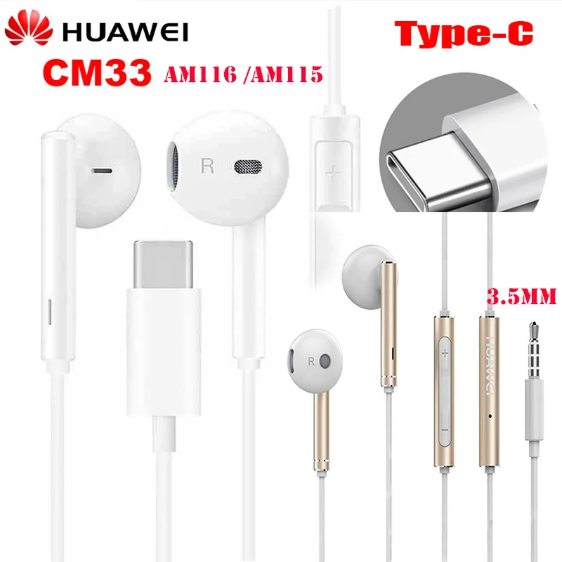 Оригинальные наушники Huawei Honor am116 гарнитура с микрофоном 3 5 мм/Type c для P8 P9 P10 P20 Pro Mate