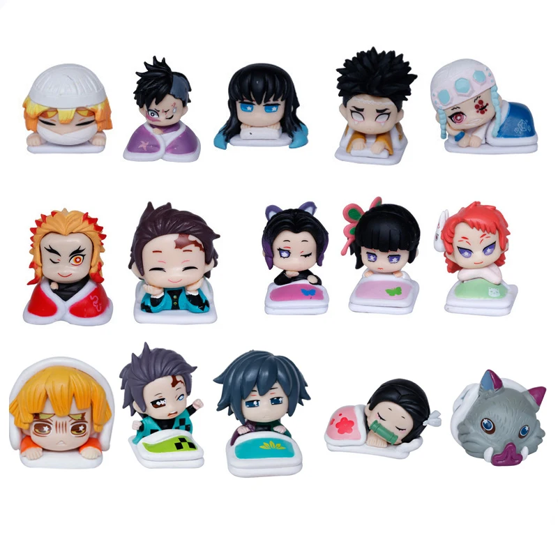 

5Pcs/set Demon Slayer Figure Kimetsu no Yaiba Kamado Tanjirou Nezuko Zenitsu Giyuu Inosuke Uzui Tengen Cute Sleeping Figure Toys