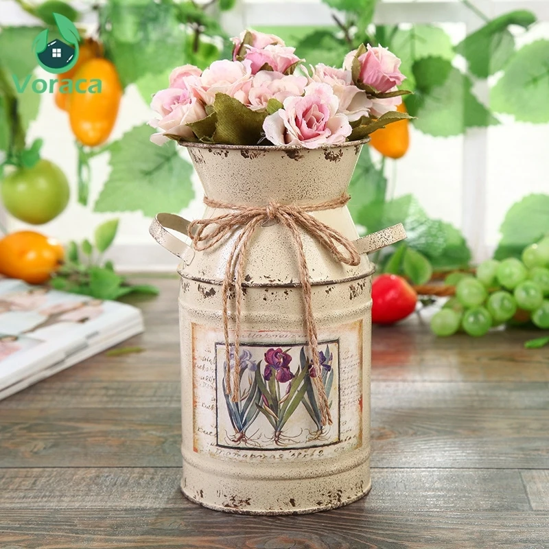 

1PC Vintage Retro Metal Circular Nordic Vase Plant Pots Vase for Flowers Metal Circular Barrel Vase Home Decoration