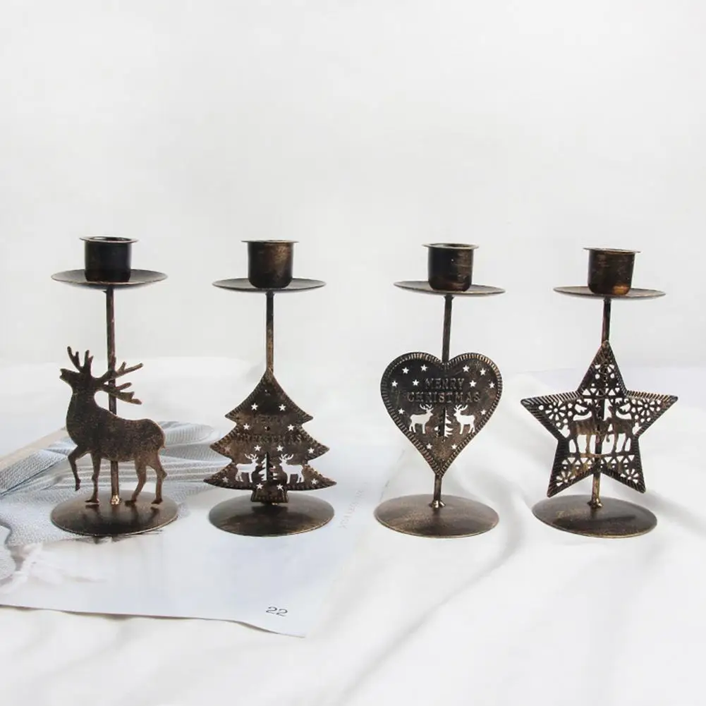 

Metal Candlestick Christmas Elk Candle Holder Miniature Figurines Handmade Art Crafts Home Wedding Christmas Party Decorations