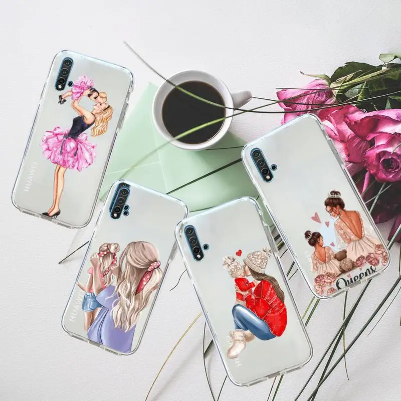 

Mother baby girl fashion Phone Case Transparent for Huawei honor P mate Y 20 30 40 10 8 5 6 7 9 i x c pro lite prime smart