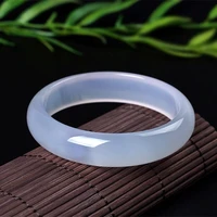 natural white chalcedony hand carved wide band bracelet fashion boutique jewelry men and women white agate bracelet gift