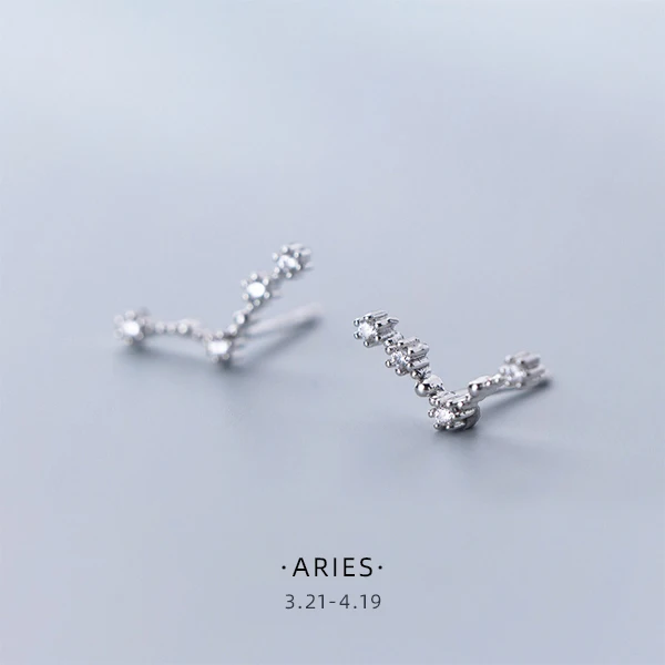 ARIES Modian Изысканные 12 созвездий милые женские хрустальные Leo Aquarius серьги гвоздики для женщин стерлингового серебра 925 ювелирные изделия - Окраска металла: ARIES