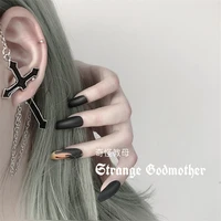1 pcs vintage black cross earrings for women men 2021 trend korean style fashion piercing chain clip earrings party jewelry gift