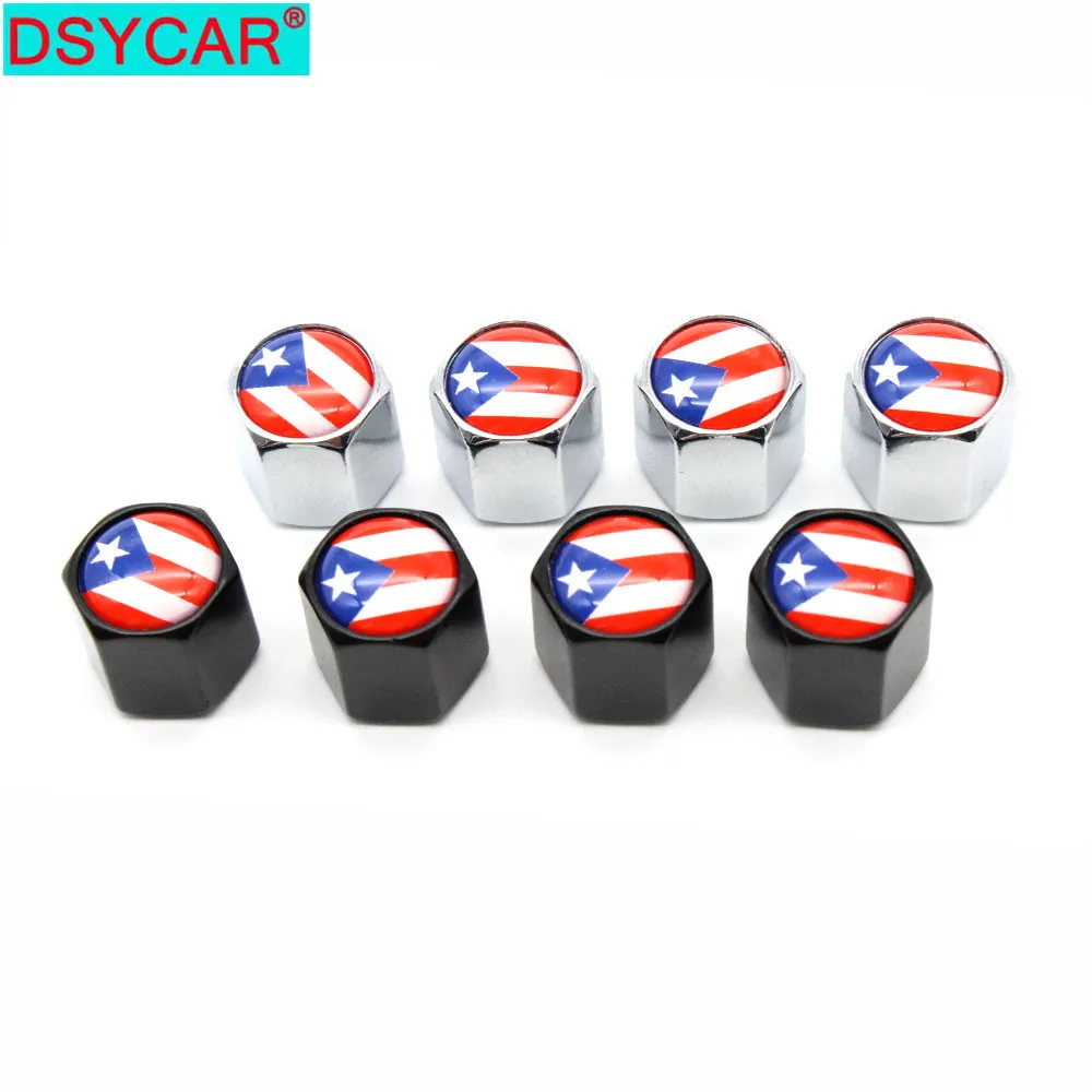 

DSYCAR 4Pcs/Set Zinc Alloy Puerto Rico flag Style Tire Valve Stem Cap Tire Wheel Stem Air Valve Caps for Auto Cars