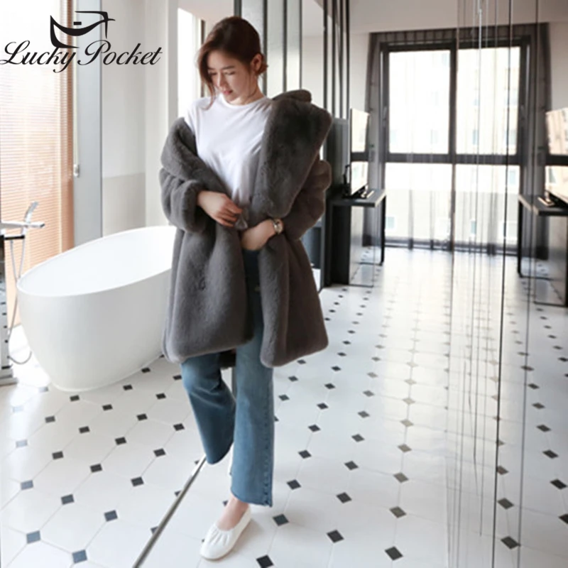 

Women Winter Mid-Length Fashion Plus Size Loose Fur Coat Female Solid Color Warm Lapel Plush Coat New Keep Warm Parkas Coat ZY29