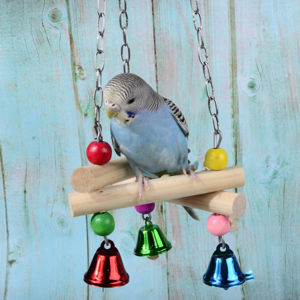 

1PC Pet Bird Hanging Swing Toy Birds Cage Pendant Chew Toy Colorful Parakeet Cockatiel Catch Cage with Bell Chewing Toys