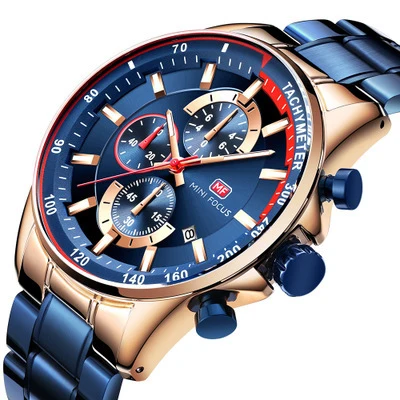 New Fashion Steel Band Men's Quartz Watch 3-eye Timing Calendar Luminous Watch Quartz Watch Stainless Steel Watch Couples