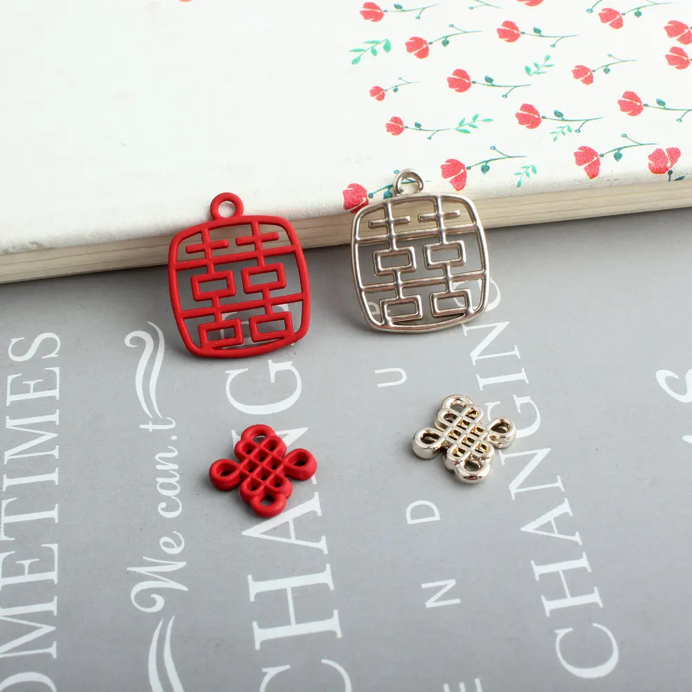 

20pcs Alloy Enamel Drop Oil Chinese Lucky Word Pendant Findings Charms for DIY Necklace Accessories Making
