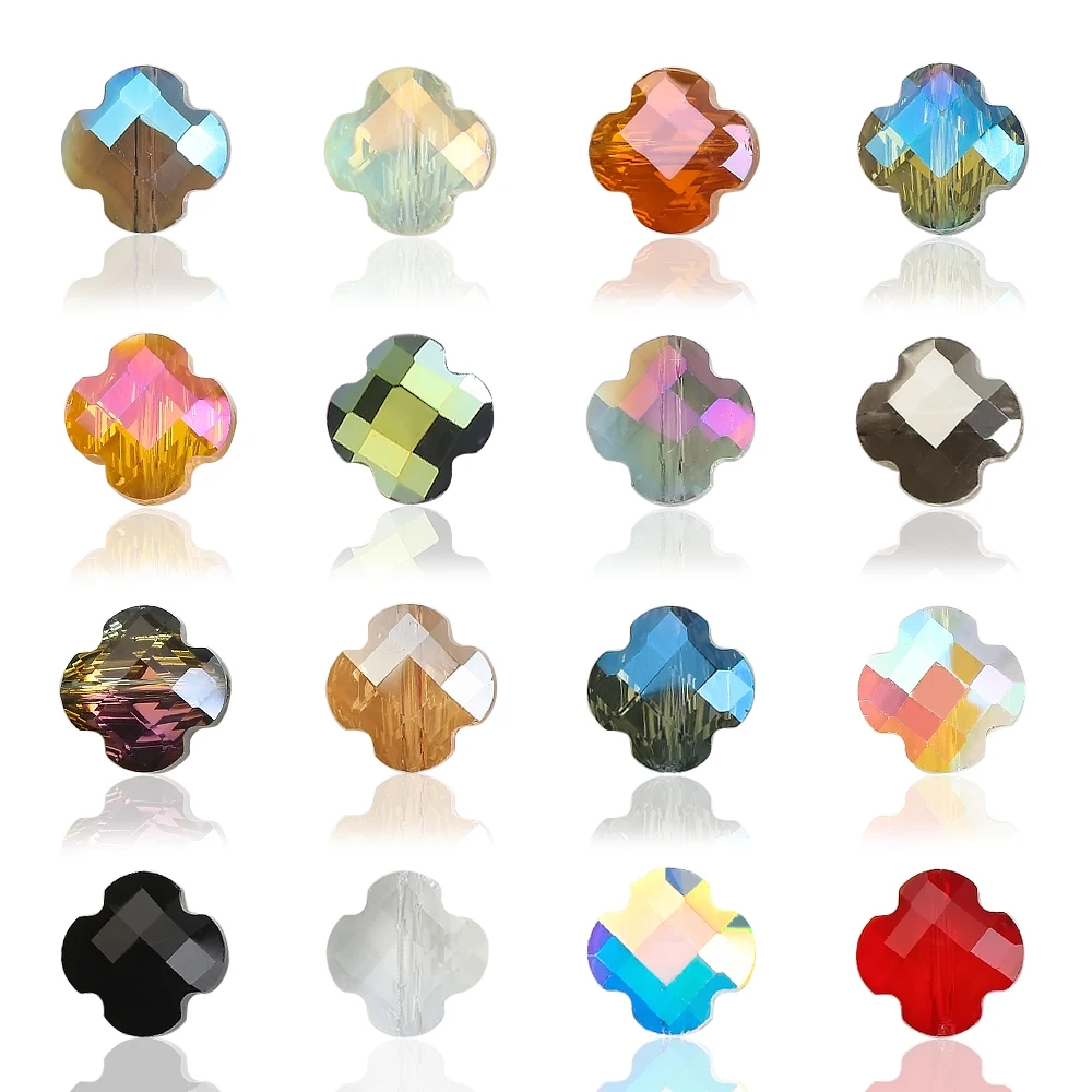 

30Pcs Glass Petal Beads Four Leaves Clover 12MM Crystal Cross Pendants For Jewelry Making DIY Necklace Accessories Wholesale