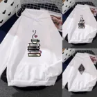 Толстовка с капюшоном в виде книги и чая, Повседневная Свободная Толстовка большого размера для девочек-подростков, утепленная туника на пуговицах, топы с карманами