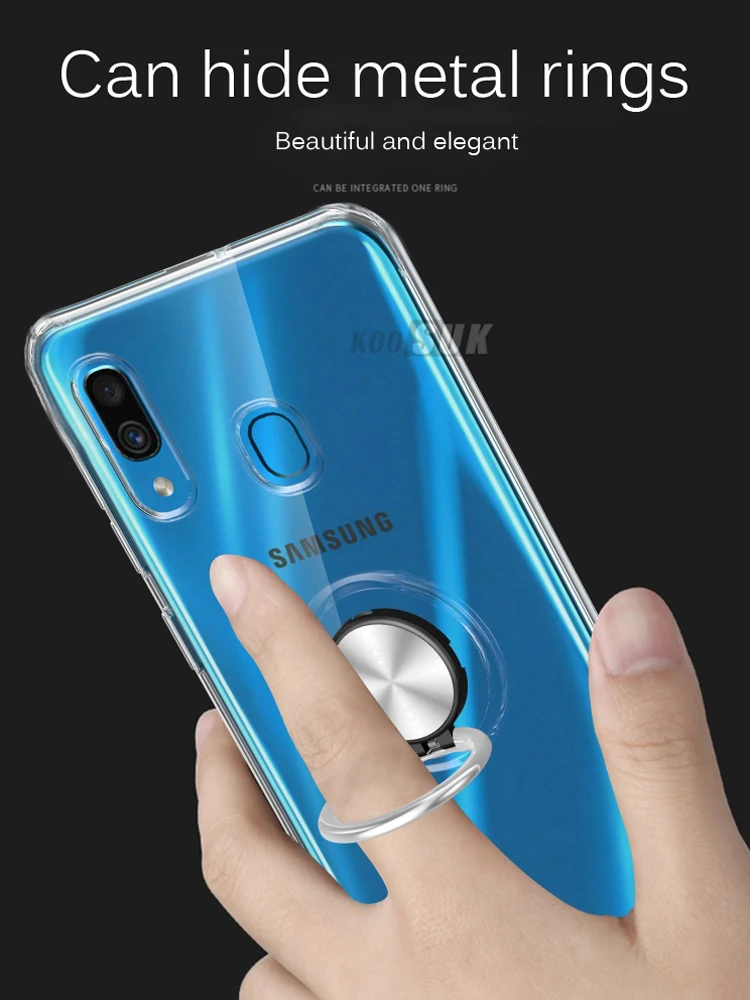 Магнитный металлический чехол с кольцом для Samsung Galaxy A20 A30 прозрачный силиконовый