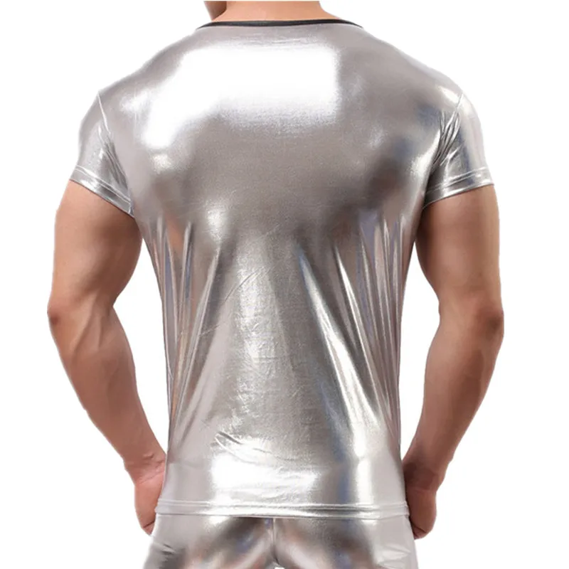 Блестящие мужские футболки из искусственной кожи для вечеринок ночных