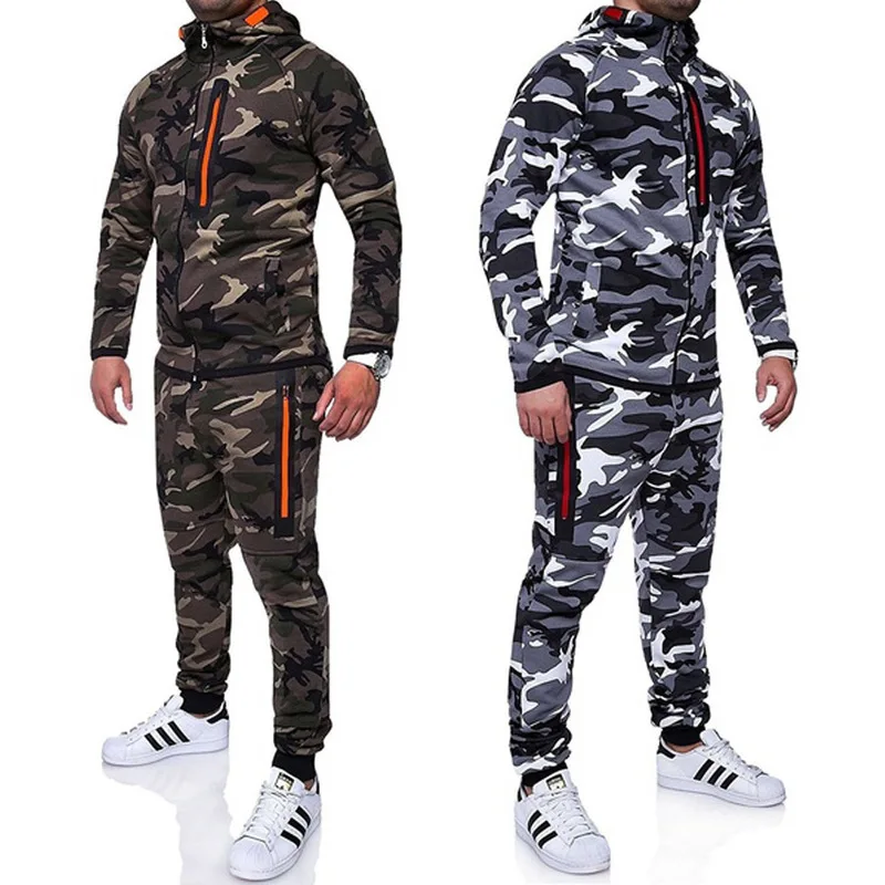 ZOGAA Autumn Men Camouflage Hoodies Tracksuit Zipper Casual 2 Piece Sets Tracksuits Male Sweatshirt Sweatpants Jogger Sport Suit | Мужская