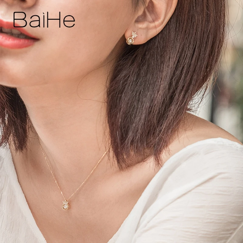 BAIHE однотонное 14K желтое золото со сверкающими бриллиантами женское свадебное