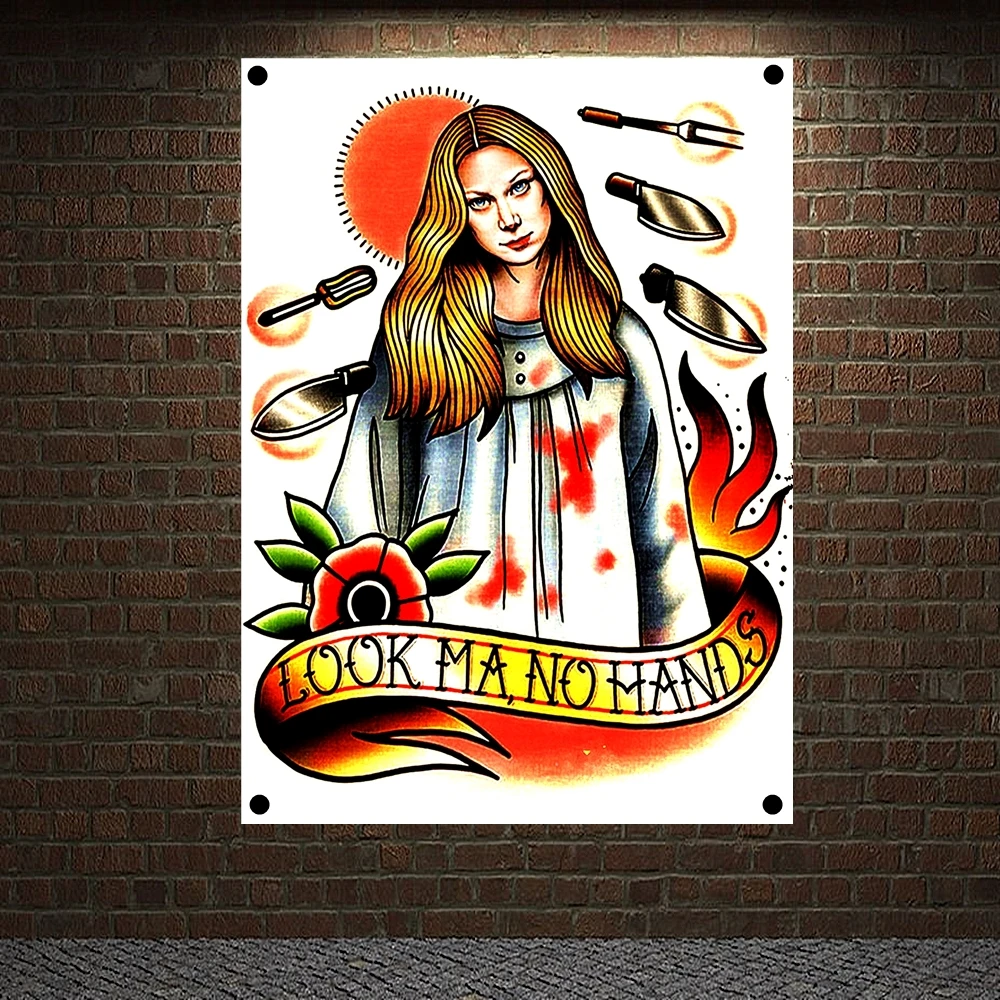 

LOOK MA, NO HANDS Tattoo Banner Canvas Painting Wall Art Print Posters Wall Decor Mural Hanging Flag 4 Gromments in Corners