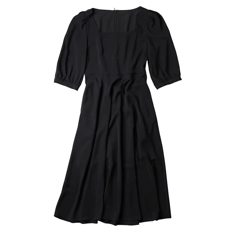 

Black Dress Women Summer Half Sleeve Square Collar Midi Solid A-Line Elegant Fashion Prom Party Evening Woman Dresses Robe Femme