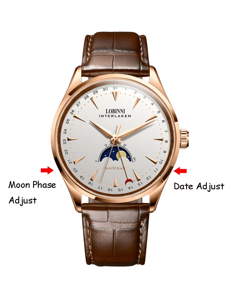 LOBINNI швейцарские мужские часы люксовый бренд Moon Phase авто механические мужские часы Сапфировая кожа relogio masculino L16012-1
