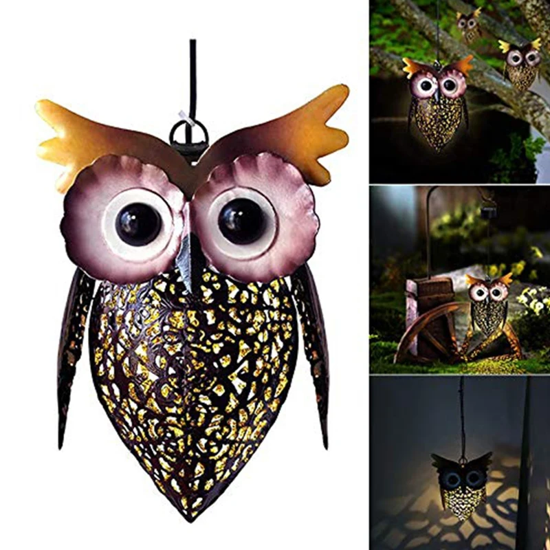 

Solar Wrought Iron Garden Lights Owl Hanging Lights Garden Decoration Lights Waterproof Solar Owl LED Chandelier