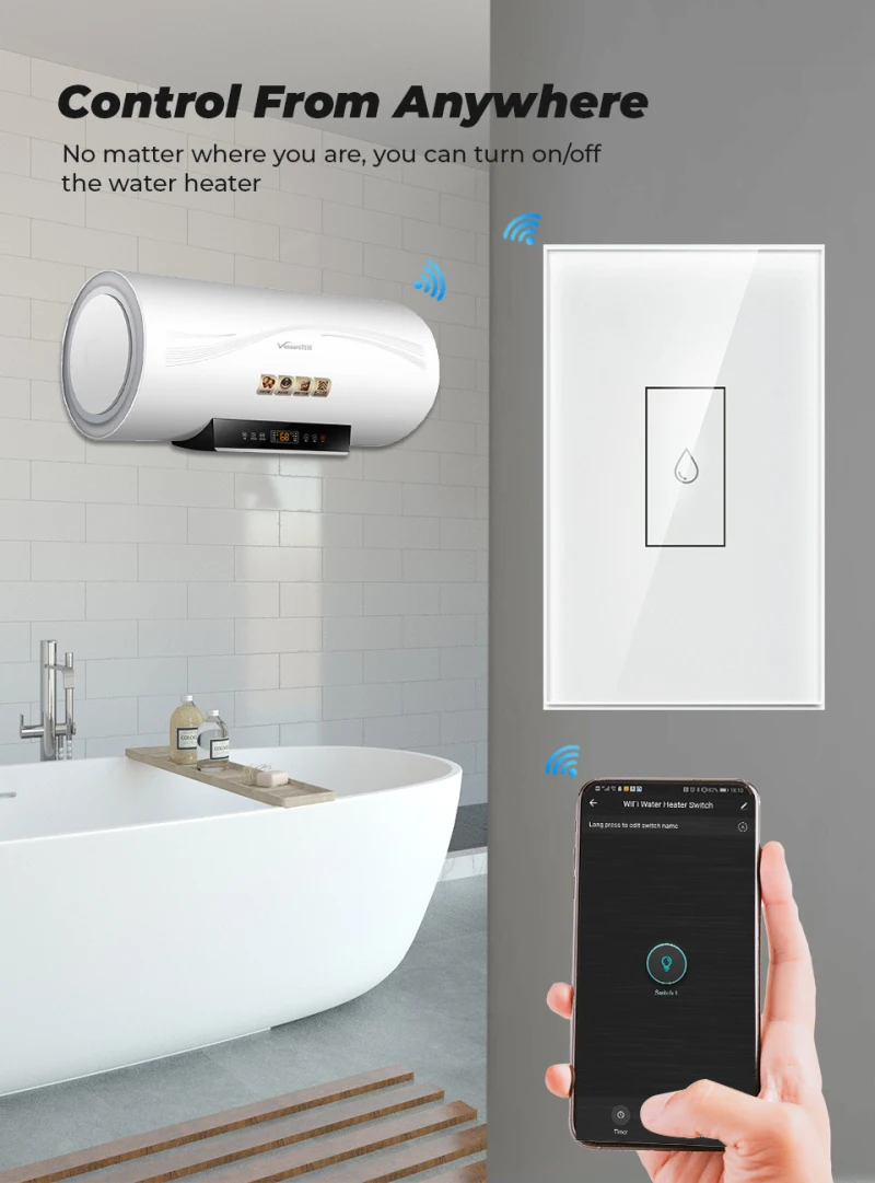 Wi-Fi водонагреватель Tuya US Smart Touch настенный светильник 4400 Вт таймер голосовое