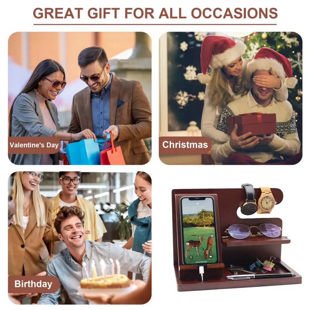 hot sale wooden phone holder docking station wallet stand watches purse glasses key storage box desk display organizer free global shipping