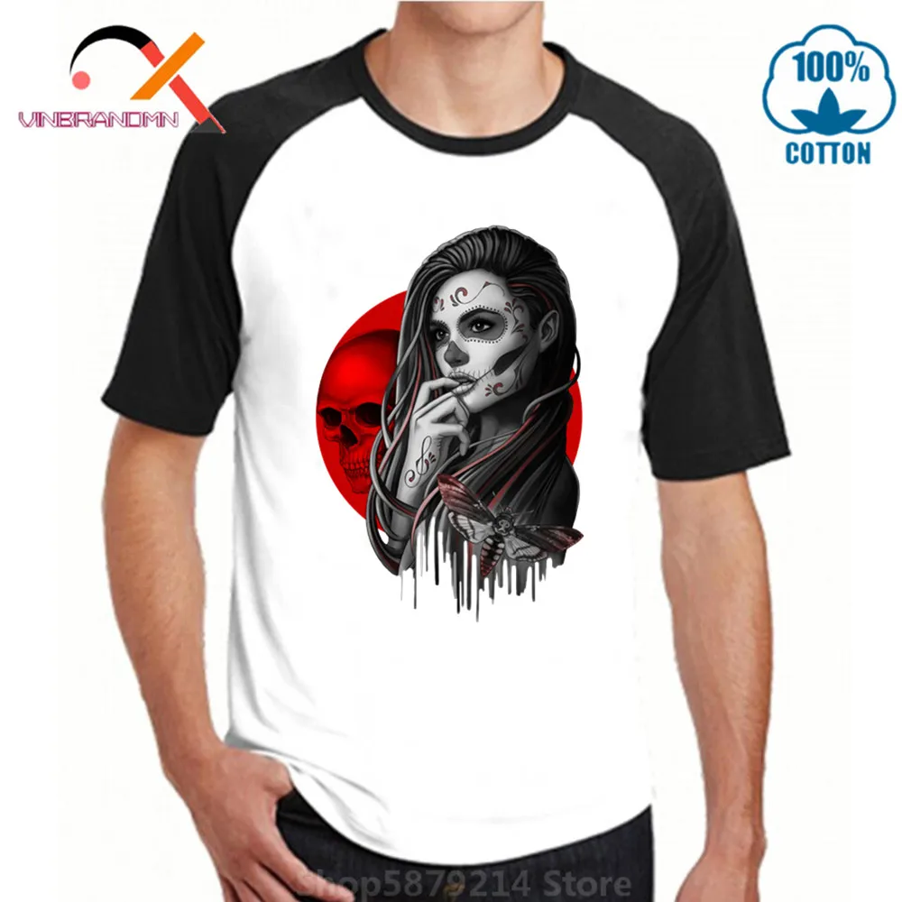 Винтажная Футболка с принтом День мертвых сахарный череп Татуировка головой