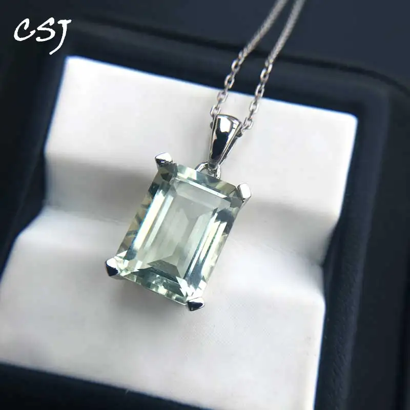 Женский элегантный кулон с зеленым аметистом CSJ натуральный драгоценным камнем 6