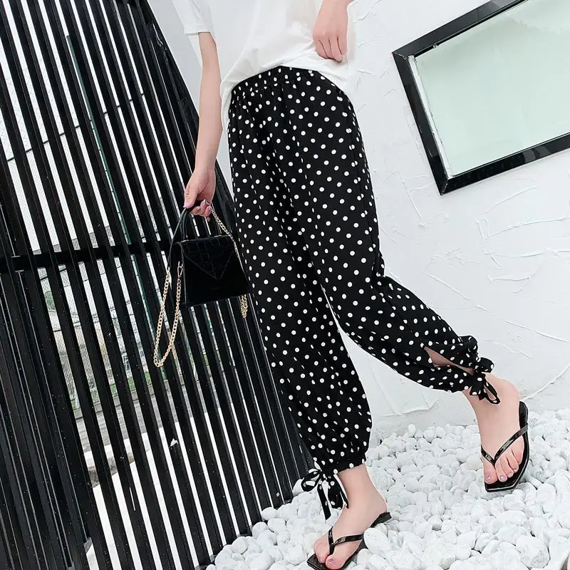 New harem pants women's thin section wide-leg lattice wave dot loose large size fresh striped commuter women | Женская одежда
