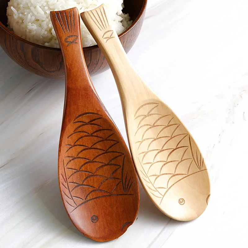 

1Pc Japanese Retro Rice Shovel Fish Rice Shovel Nanmu Hand-carved Fish-shaped Wood Rice Spoon Kitchen Tools Creative Gift