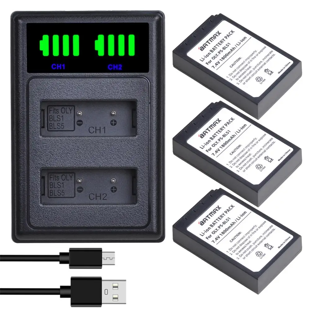 

Batmax PS-BLS1 BLS1 Battery+New LED Dual USB Charger for Olympus E-PL1 E400 E410 E420 E450 E620 E-P1 E-P2 Battery