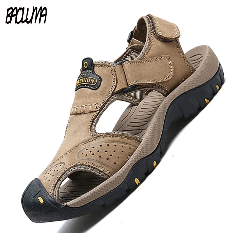 Классические мужские сандалии летние туфли лодочки из натуральной кожи Пляжные