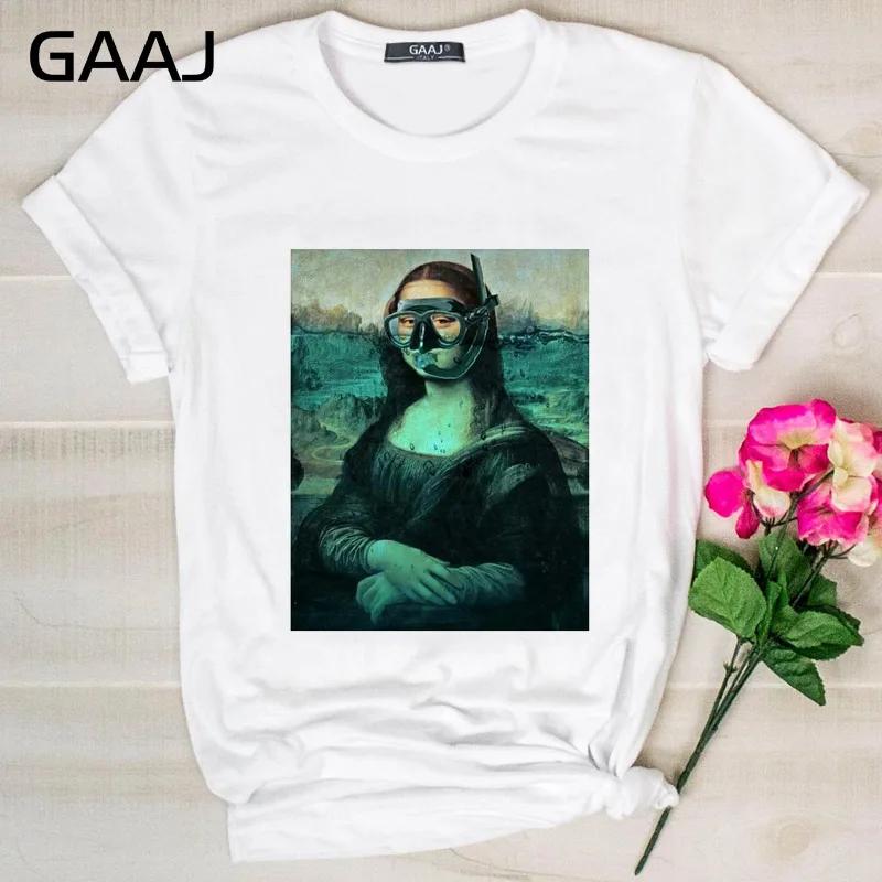 GAAJ Edgy Mona Lisa футболка Женская Harajuku одежда женская футболка с графическим принтом винтажные Топы футболка размера плюс женская футболка