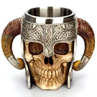 Кружка-Череп из нержавеющей стали, кружка викингов, питьевая кружка, скелет, резиновая кружка для пива, кофейная кружка, чашка для чая, Хэллоуин, бара, посуда для напитков, подарок