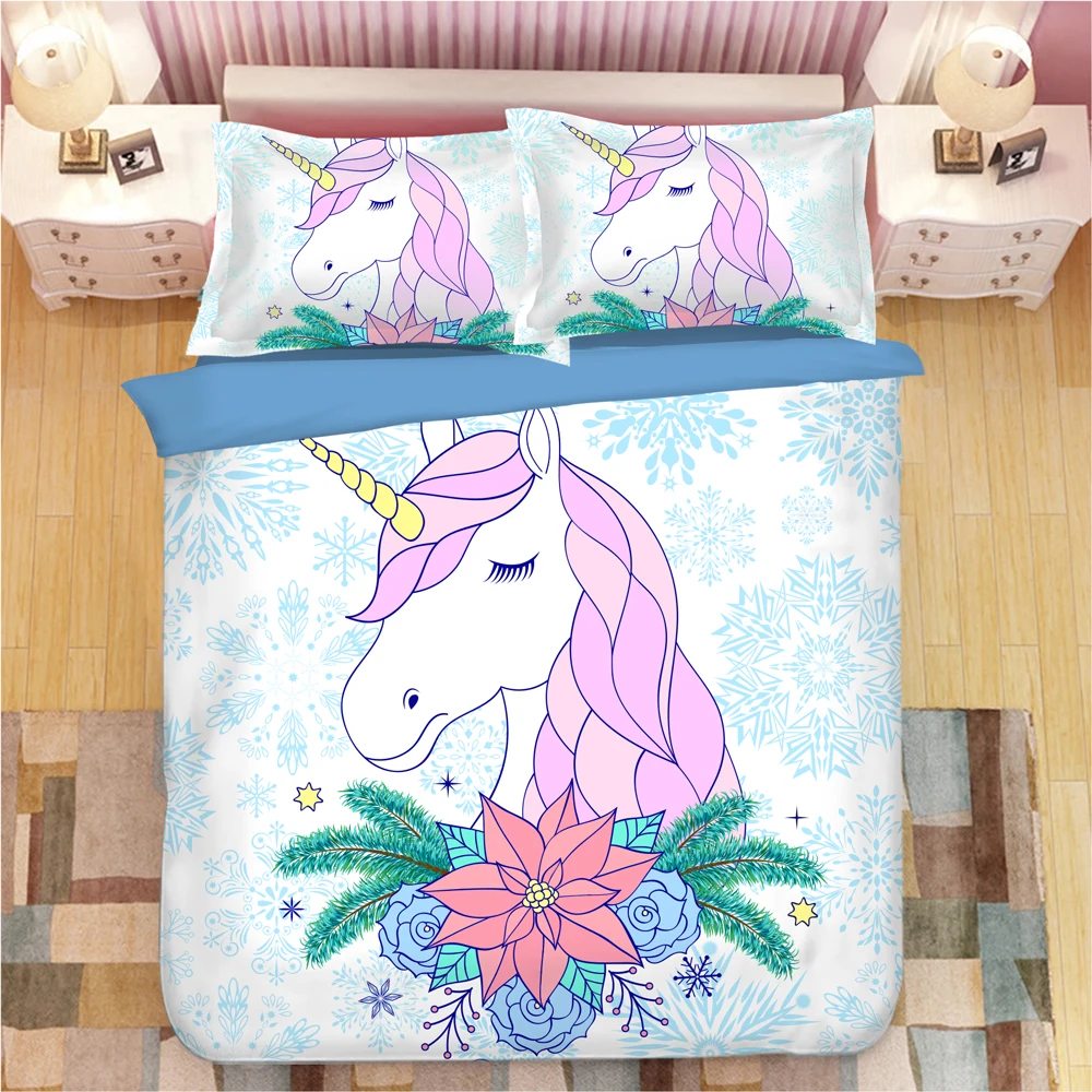 Комплект постельного белья с 3D изображением единорога пододеяльники наволочки