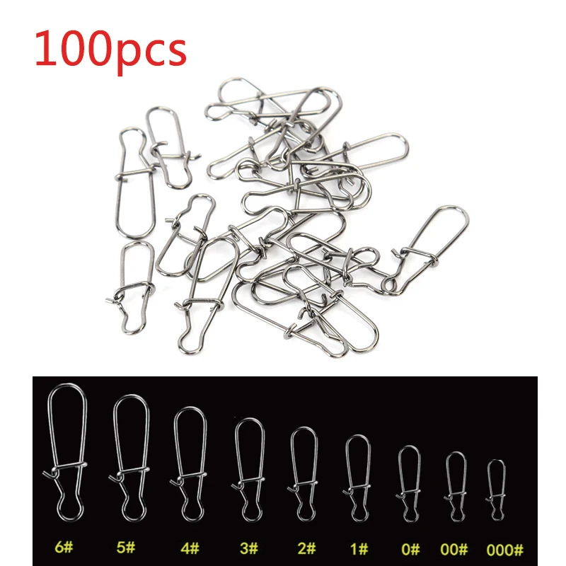 

100pcs 000-6# Fishing Nice Hooked Snap Pin Fast Clip 304 Stainless Steel Fishing Barrel Swivel Lure Connector Accessories