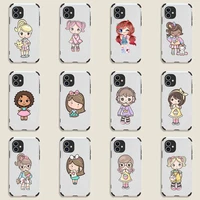 cartoon cute girl phone case lambskin leatherfor iphone 12 11 8 7 6 xr x xs plus mini plus pro max shockproof