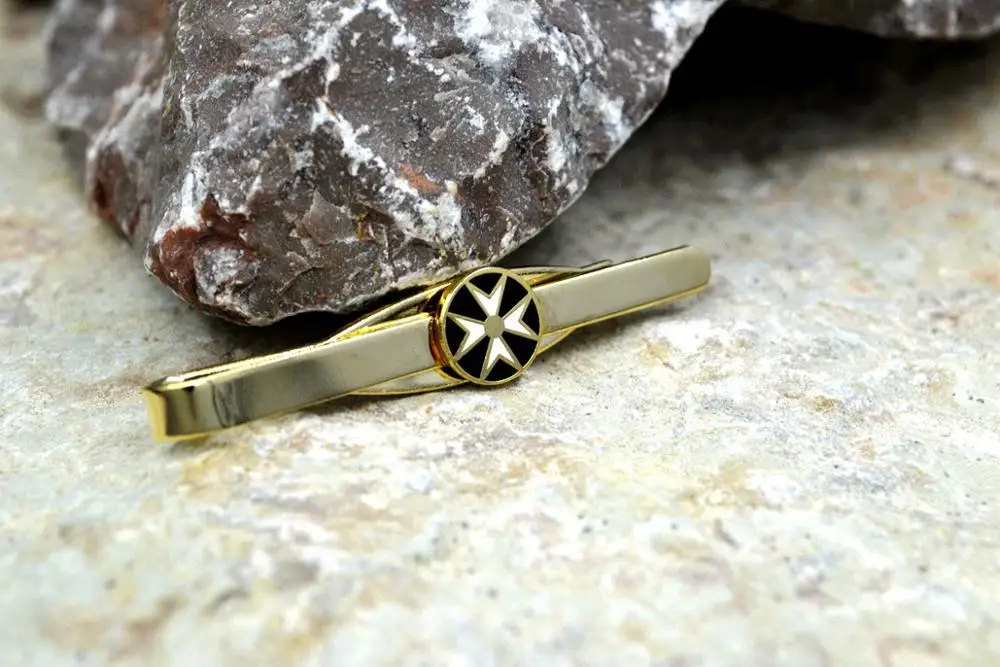 Simple Personality Masonic Knight Tie Clips White and Black Cross Pattern Metal Gold Freemason Badge Men Clothing Decor | Дом и сад