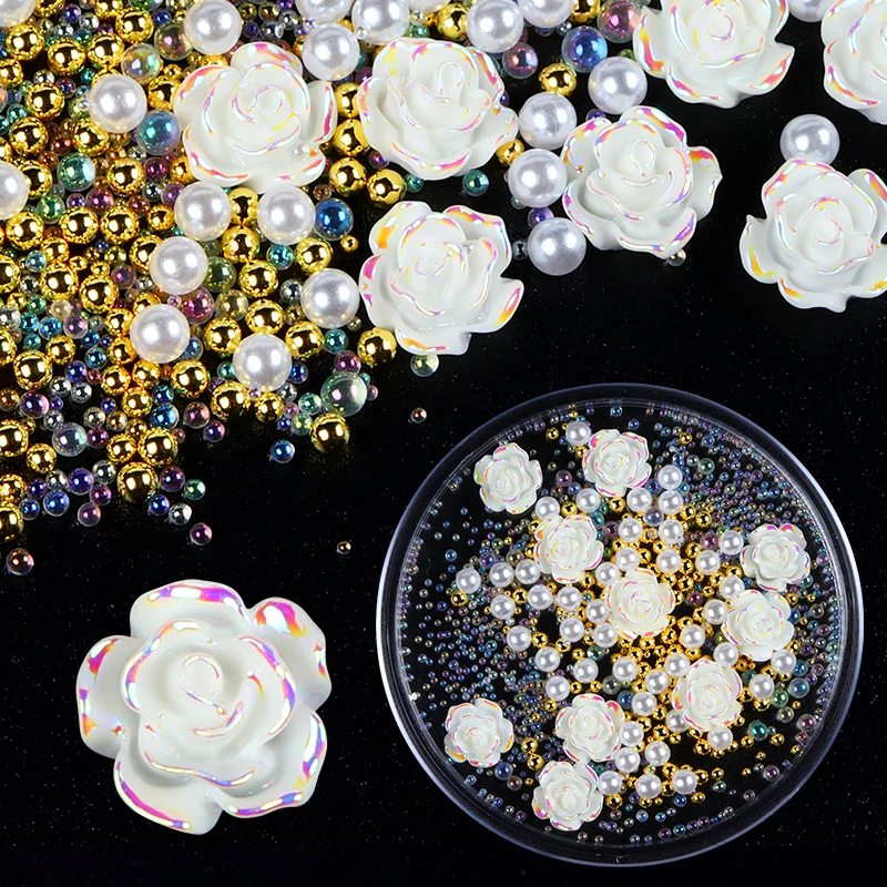 

Стразы для ногтей в виде белой розы на День святого Валентина AB/Красочные Стразы с плоской задней стороной, кристаллы, алмазные камни, 3D блеск, дизайн ногтей, роскошные украшения