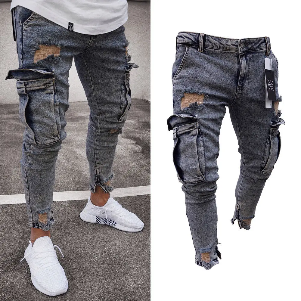 

Осенние мужские джинсы, повседневные брюки, новинка 2021, модные потертые облегающие длинные джинсовые брюки, джинсы с дырками