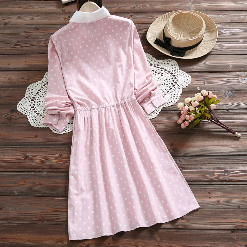Нежное женское платье весна осень женственное в горошек милое свободное
